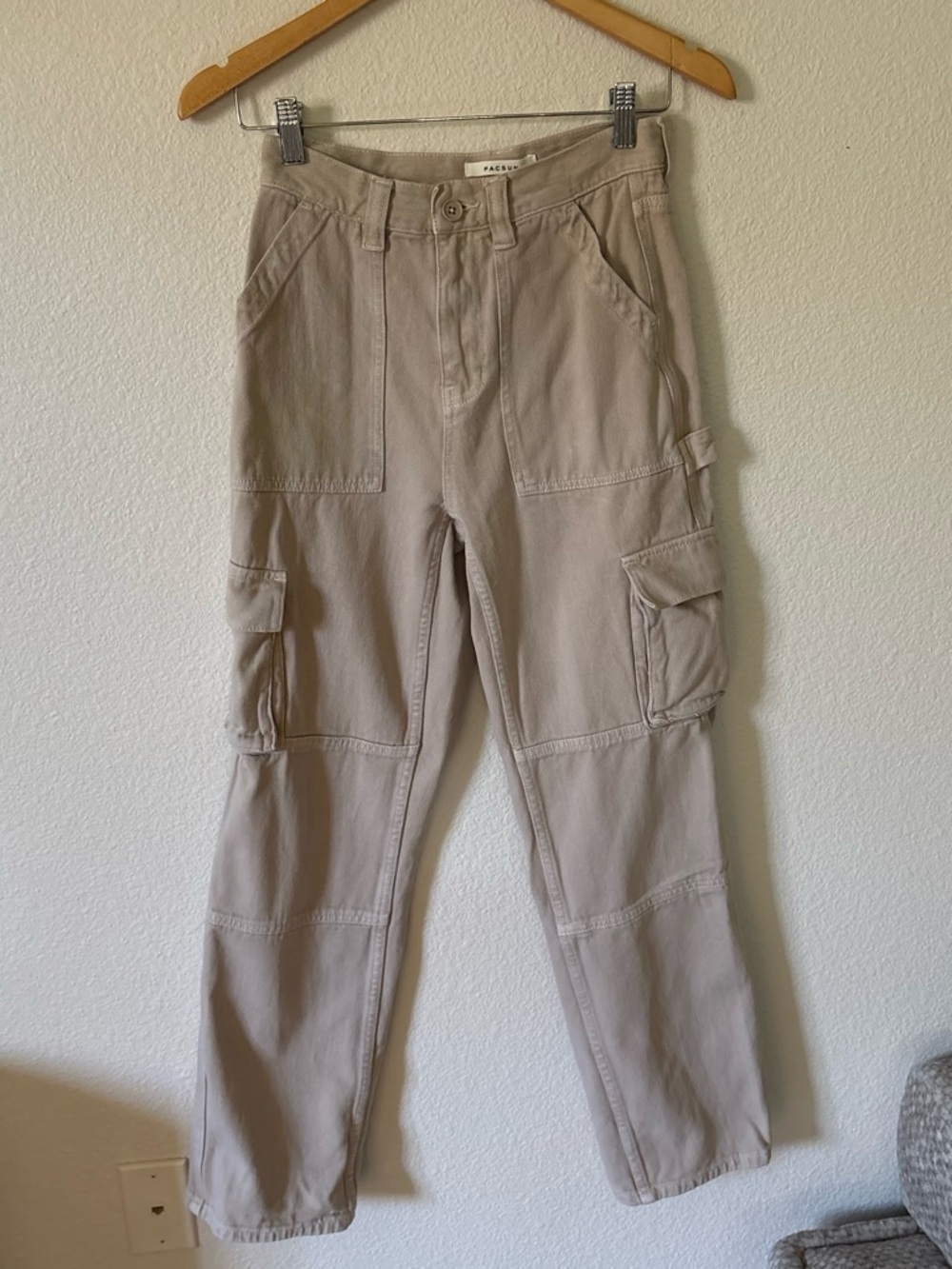 PacSun Beige Women's Cargo Pants with Side Utility Pockets